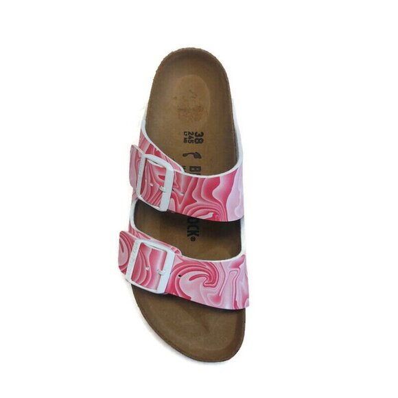 Birkenstock Arizona Birko-Flor Sandals Womens 7 Marble Twirl Fuchsia Tulip Pink - Picture 3 of 9